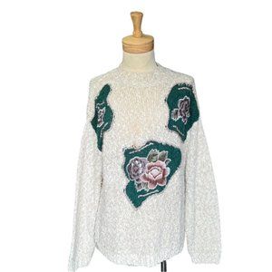 Women's Floral Beige Sweater- Size Large